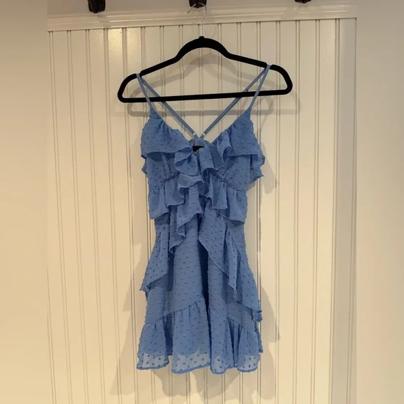 NBD Blue Ruffle Mini Dress - Picture 1 of 6
